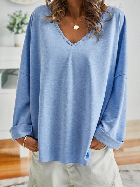 

Casual V Neck Cotton-Blend Long Sleeve Tunic T-Shirt, Black, T-shirts