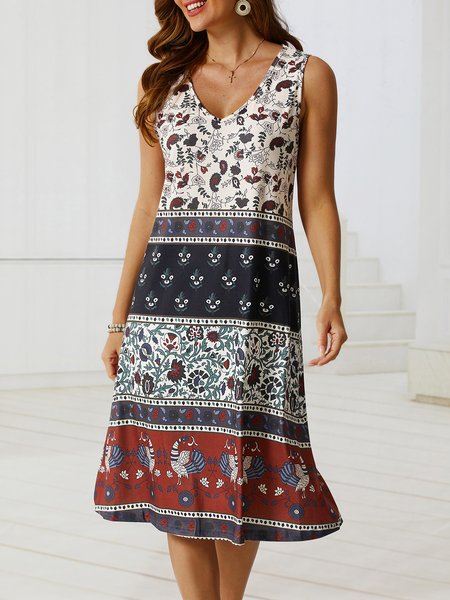 

Regular Fit Floral V Neck Dress, Wine red, Dresses
