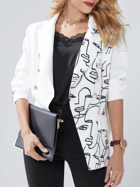 

Stylewe Autumn Commuting Long sleeve Lapel Collar Abstract Loose Blazer, White, Outerwear