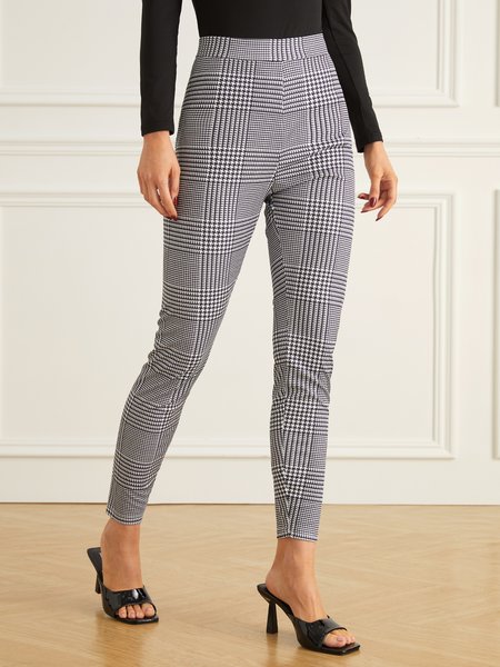 

High Elasticity Tight Plaid Urban Fashion Slim fit Pants, Gray, Pants