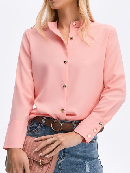 

Shirt Collar Long Sleeve Vintage Shift Blouse [Pick a larger size than regular], Pink, Blouses and Shirts