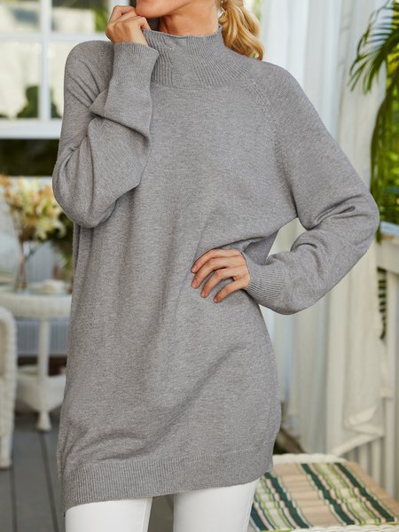 

Long Sleeve Turtleneck Knitted Basic Sweater, Khaki, Sweaters