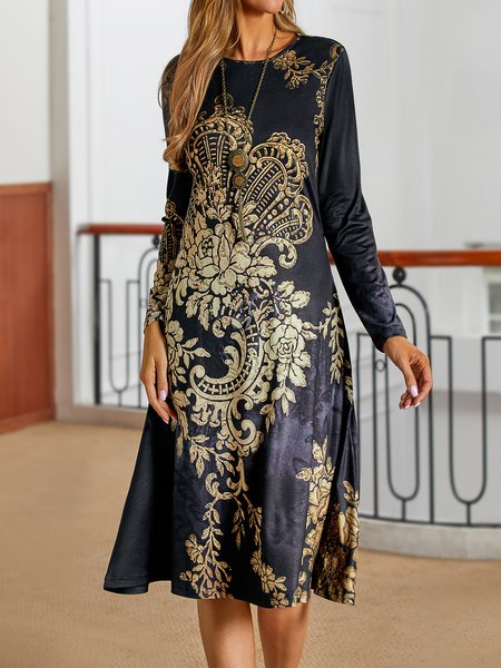 

Crew Neck Ethnic Dress, Black, Dresses
