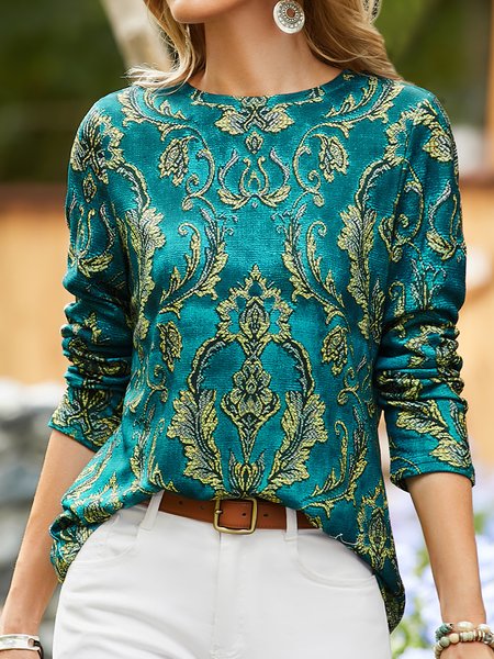 

Damask Fit Stretch Top T-shirt, Green, T-Shirts