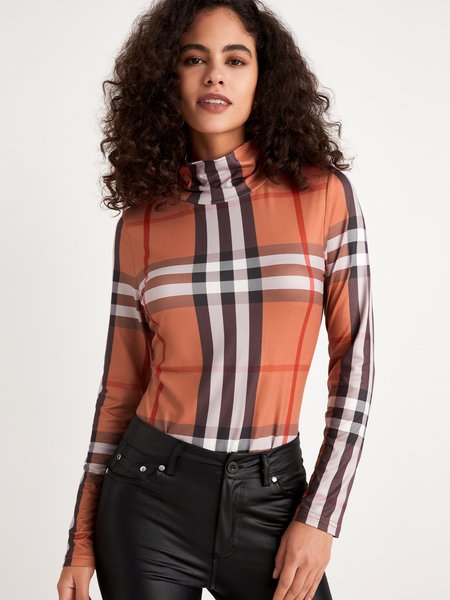 

Urban Turtleneck Plaid Regular Fit T-Shirt, Khaki, Tops
