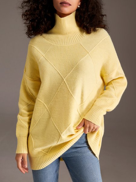 

Loose High Elasticity Turtleneck Long sleeve Sweater, Yellow, Sweaters