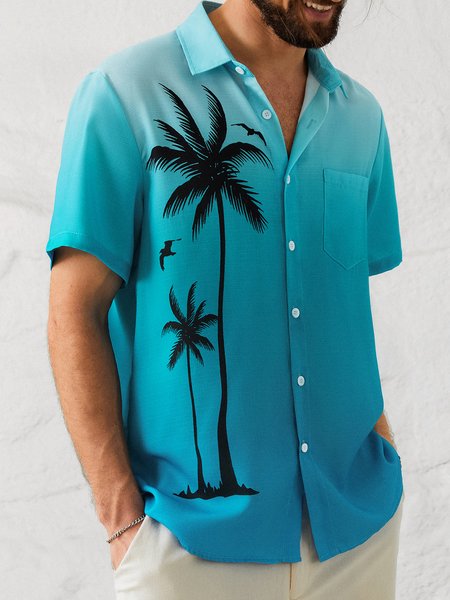

Cotton And Linen Holiday Leisure Short-sleeved Shirt, As picture, Men's Floral shirt
