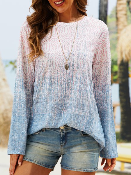 

Casual Ethnic Crew Neck Top, Multicolor, T-Shirts