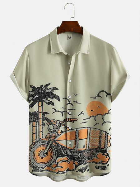 

Cotton And Linen Holiday Leisure Short-sleeved Shirt, As picture, Men's Floral shirt