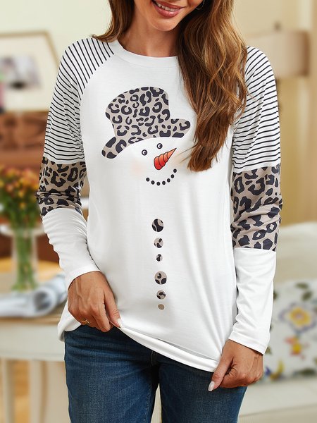 

Women Christmas Snowman Striped Crew Neck Long Sleeve White Tunic Top, Sweatshirts & Hoodies