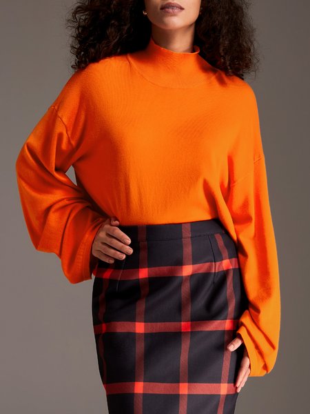

Long sleeve Plain Loose Simple Sweater, Orange red, Sweaters