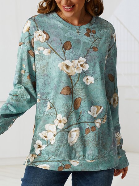 

Floral Crew Neck Loose Sweatshirt, Multicolor, Sweatshirts & Hoodies