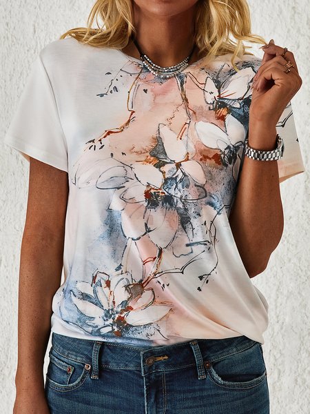 

Floral Vacation Short Sleeve T-Shirt, White, Tops