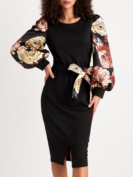 

Crew Neck Plain Tight Elegant Midi Dress, Black, Dresses