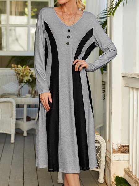 

Button color block midi Dress, Black-grey, Dresses