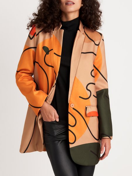 

Loose Lapel Collar Long sleeveUrban Overcoat, Brown, Outerwear