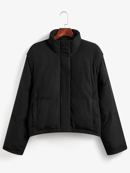 

Casual Stand Collar Fleece Coat, Black, Jackets
