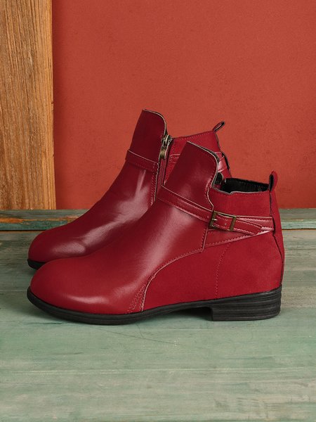 

Women Vintage Round Toe Chunky Heel Casual Short Boots, Red, Boots