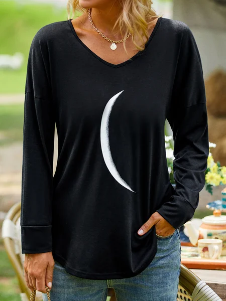 

Plain Summer Casual Micro-Elasticity Long sleeve Fit Crew Neck Regular H-Line Tunic T-Shirt for Women, Black, T-shirts