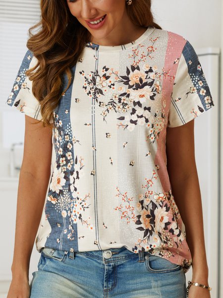 

Floral Crew Neck Regular Fit Short Sleeve T-Shirt, Multicolor, T-Shirts