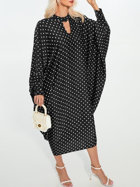 

Elegant Stand Collar Polka Dots Dress, Black, Dresses
