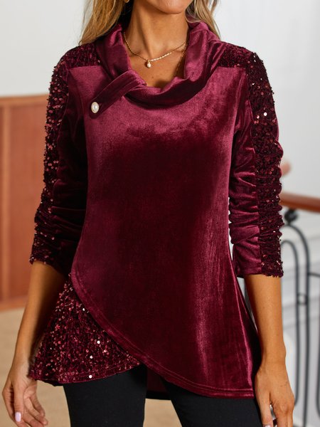 

Christmas Wine Red Velvet Stitching Sequin Sweatshirt, Tops