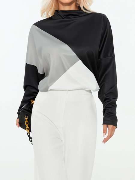 

Long Sleeve Loosen Urban Top, Black-white, Tops