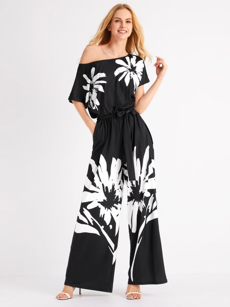 

Crew Neck Casual Loosen Daily Jumpsuit, Black, Pants