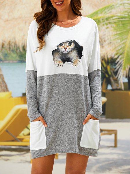 

Color Block Regular Fit Dress, Gray, Dresses