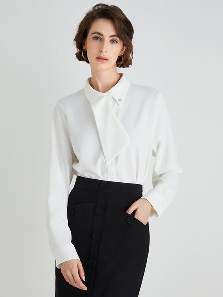 

Stylewe Long Sleeve Plain Regular Fit Top, White, Blouses and Shirts