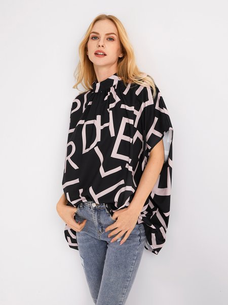 

Daily Letter Loosen Cap Sleeve Top, Black, Blouses and Shirts
