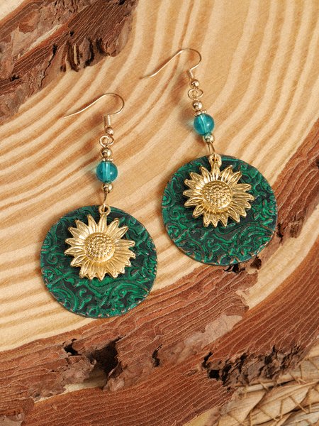 

Ethnic Sunflower Geometric Earrings Daily Commuter Retro Matching, As picture, Earrings