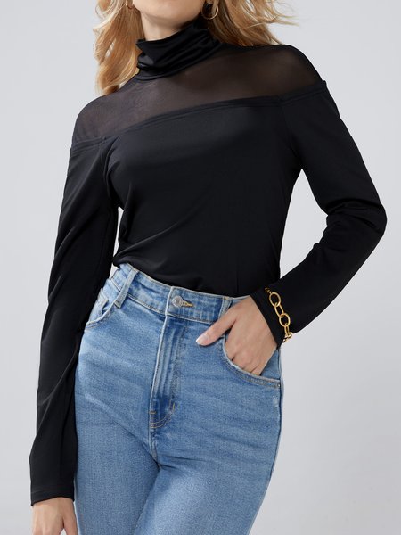 

Simple Plain Long Sleeve T-Shirt, Black, Tops