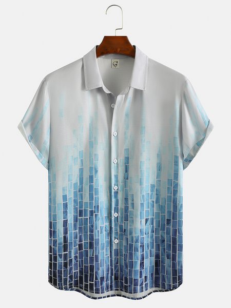 

Cotton Linen Striped Casual Short Sleeve Shirt, Blue, Men's Floral shirt
