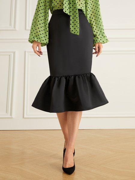 

Elegant Plain Regular Fit Midi Skirt, Black, Skirts