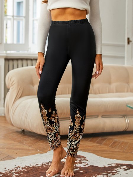 

Loose Vacation Ethnic Leggings, Black, Leggings