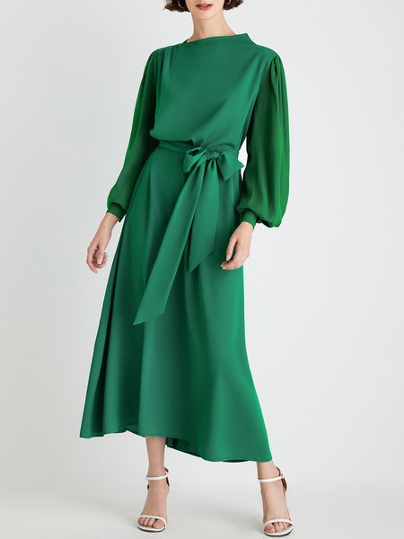 

Elegant Regular Fit Plain Long Sleeve Midi Dress, Green, Dresses