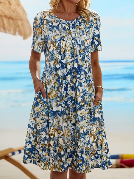 

Abstract Vacation Short Sleeve Knit Dress, Multicolor, Dresses