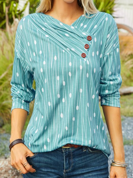 

Casual Geometric Crew Neck Top, Green, Tops