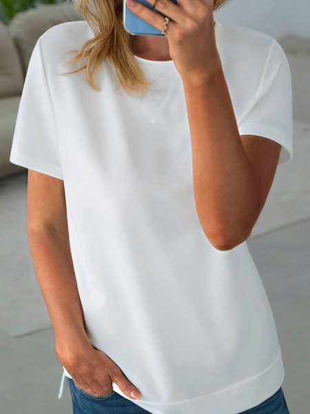 

Solid Loosen Casual Short Sleeve Tops, White, Shirts & Blouses