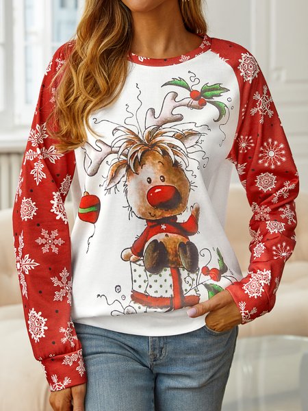 

Loose Crew Neck Christmas Sweatshirt, Multicolor, Tops
