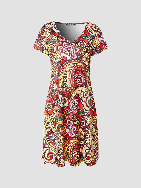 

Floral Vacation V Neck Short Sleeve Knit Dress, Multicolor, Dresses