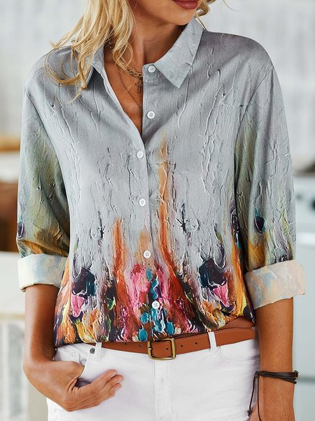 

Shirt Collar Casual Blouse, As picture, Shirts & Blouses