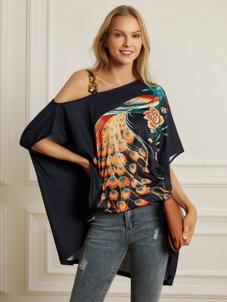 

Casual Loosen Cap Sleeve Top, Deep blue, Blouses and Shirts