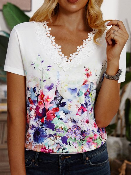 

Loosen Casual Short Sleeve T-Shirt, White, T-Shirts