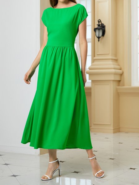 

Plain Short Sleeve A-Line Dress, Green, Dresses