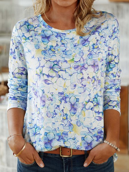 

Casual Crew Neck Regular Fit Floral T-Shirt, Flower, T-Shirts