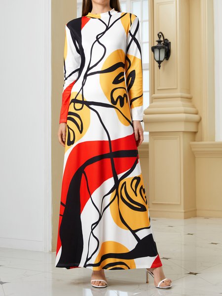 

Long sleeve Daily Stand Collar Statement Dress, As picture, Dresses