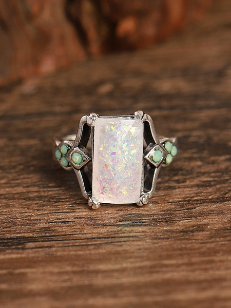 

JFN Vintage White Opal Ancient Silver Ring, As picture, Rings