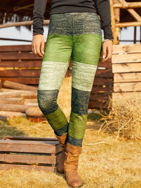 

Color Block Casual Regular Fit Leggings, Green, Leggings